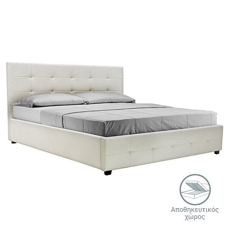 Κρεβάτι Roi pakoworld 160x200 PU λευκό ματ + αποθηκευτικό χώρο 006-000016
