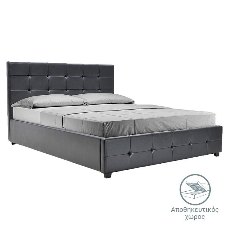 Κρεβάτι Roi pakoworld 160x200 PU μαύρο ματ + αποθηκευτικό χώρο 006-000017