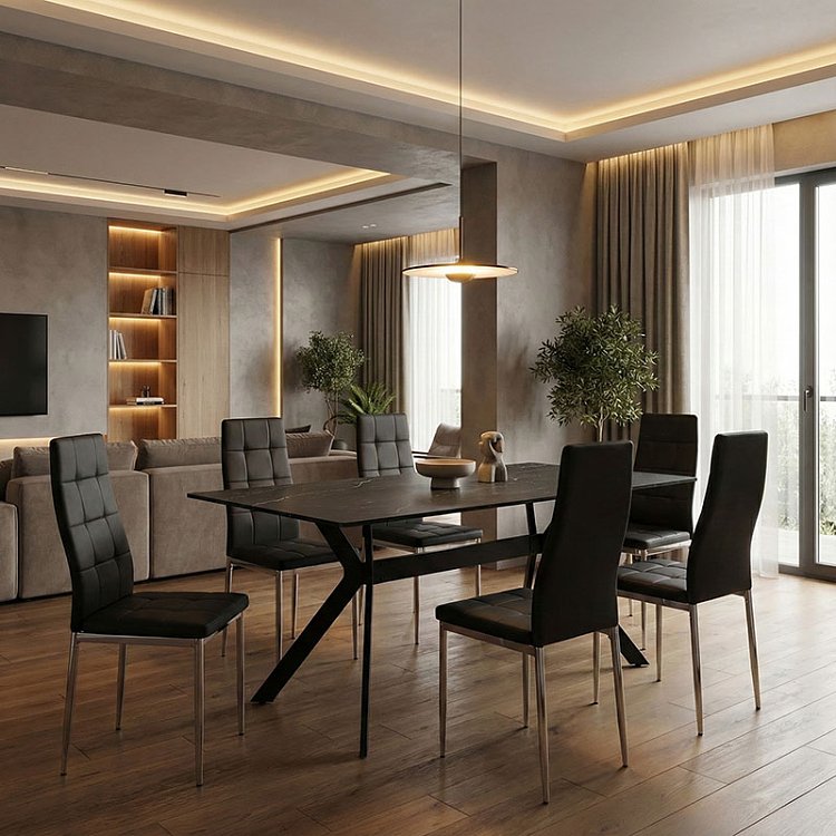 Τραπέζι Olivet pakoworld sintered stone μαύρο μαρμάρου-μαύρο 180x90x75εκ 029-000142