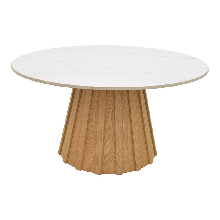 Τραπέζι σαλονιού Franzel pakoworld sintered stone σε όψη μαρμάρου-mdf σε φυσική απόχρωση Φ80x40εκ 029-000443