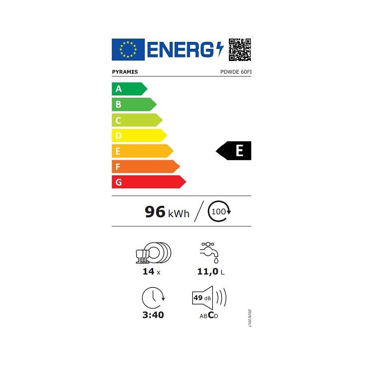 PYRAMIS PDWDE 60FI Εντοιχιζόμενο Πλυντήριο Πιάτων 60cm 033001431