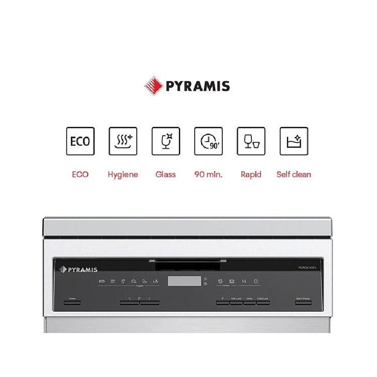 Pyramis PDWGE 45FS Πλυντήριο Πιάτων Inox 45cm
