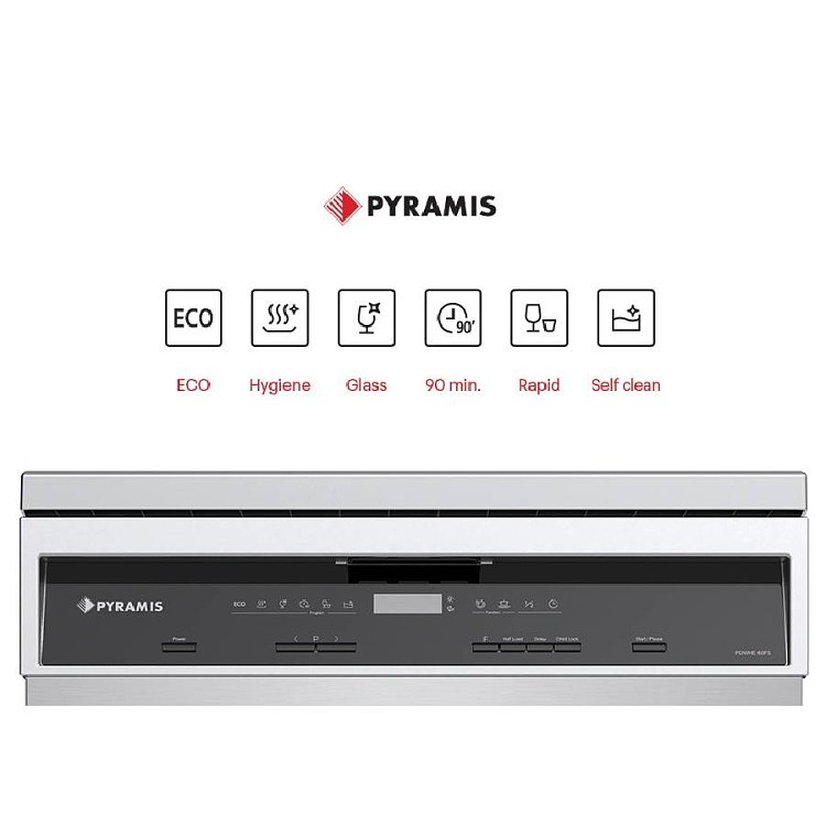 Pyramis PDWHE 60FS Πλυντήριο Πιάτων Inox 60cm
