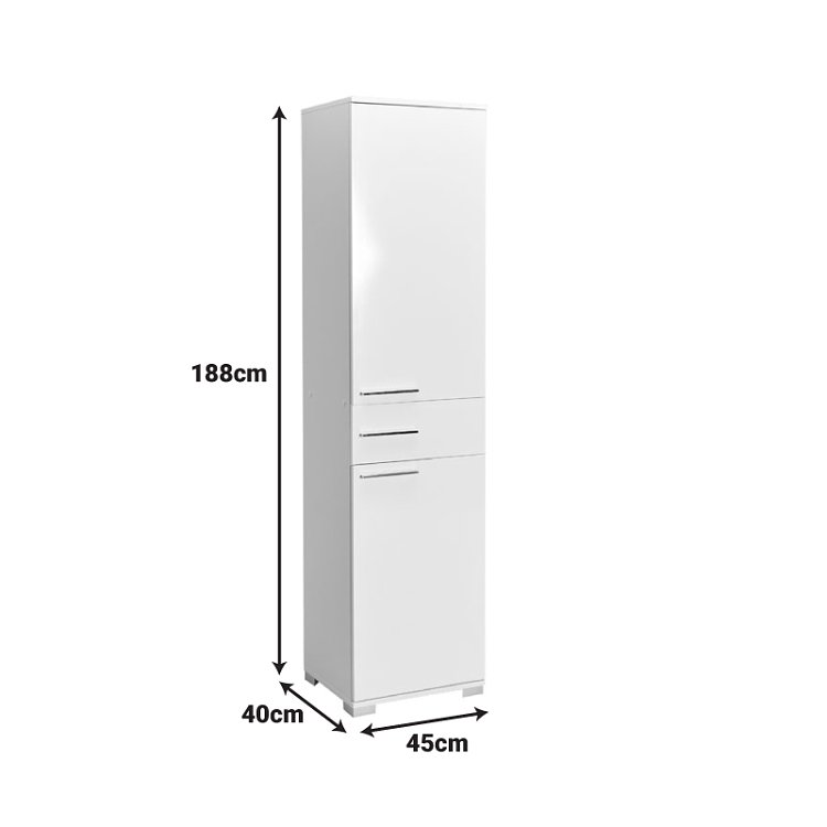 Ντουλάπα Chad pakoworld με συρτάρια λευκό gloss 45x40x188εκ 039-000169