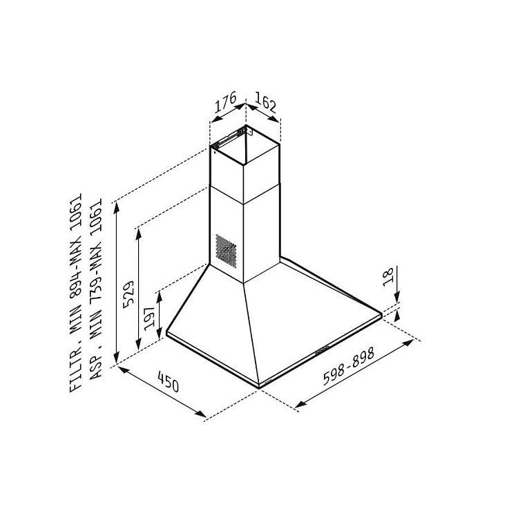 PYRAMIS LUX Απορροφητήρας Καμινάδα Τετράγωνη 60cm Inox 065030102