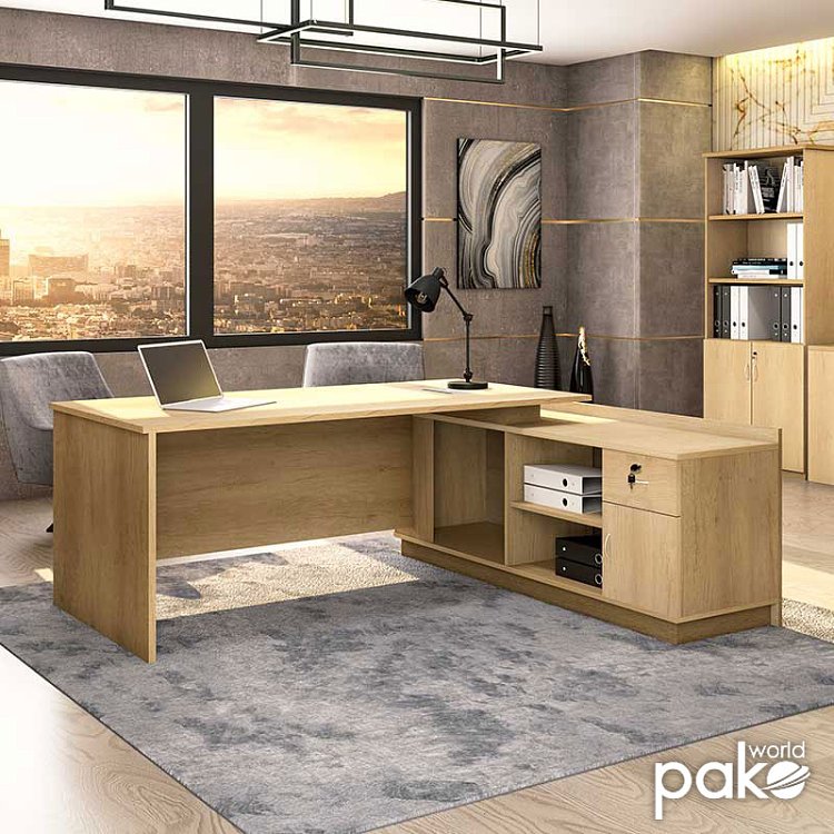 Γραφείο εργασίας επαγγελματικό Amazon pakoworld δεξιά γωνία χρώμα sonoma 180x160x76εκ 069-000029