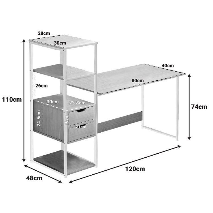 Γραφείο Zayn ΙΙ pakoworld με ραφιέρα-MDF φυσικό-λευκό 108x40x111εκ 072-000069