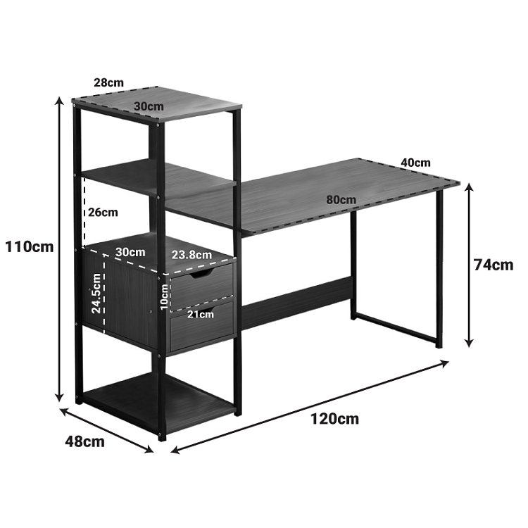 Γραφείο Zayn ΙΙ pakoworld με ραφιέρα-MDF καρυδί-μαύρο 108x40x111εκ 072-000070
