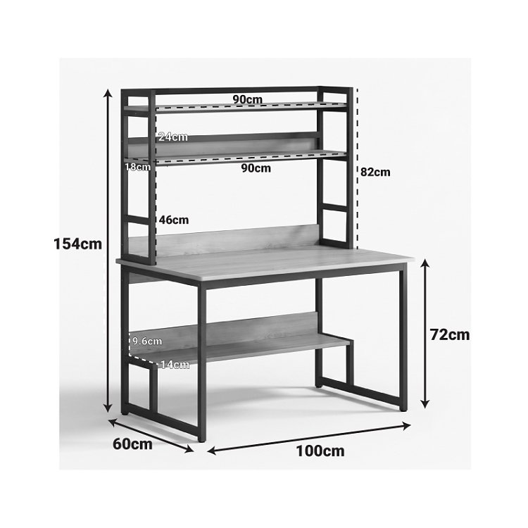 Γραφείο Damp pakoworld με ραφιέρα-MDF φυσικό-μαύρο 100x60x154εκ 072-000087