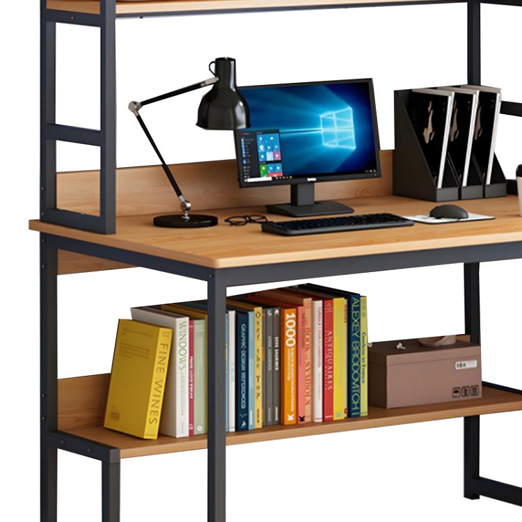 Γραφείο Damp pakoworld με ραφιέρα-MDF φυσικό-μαύρο 100x60x154εκ 072-000087