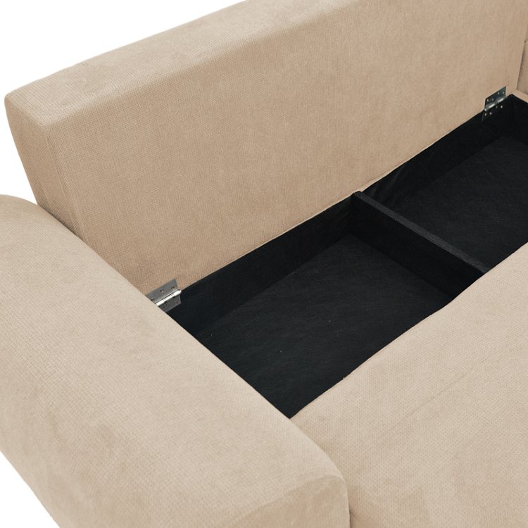 Kαναπές κρεβάτι τριθέσιος αναστρέψιμος Settee pakoworld ύφασμα με αποθηκευτικό χώρο σε μπεζ απόχρωση 286x204x93εκ 074-000042