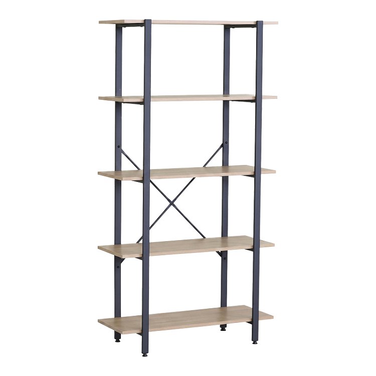 Βιβλιοθήκη Nebranzo pakoworld oak με μαύρο μέταλλο 80x34x155.3εκ 085-000046