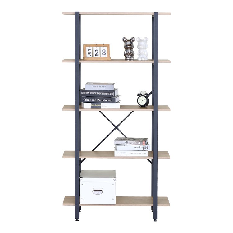 Βιβλιοθήκη Nebranzo pakoworld oak με μαύρο μέταλλο 80x34x155.3εκ 085-000046