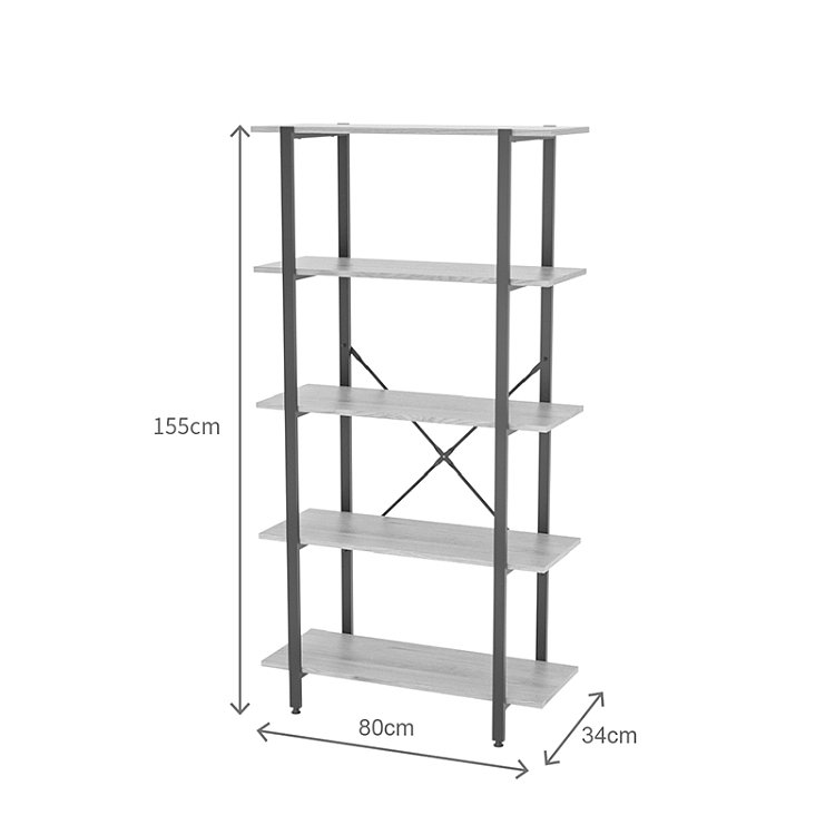 Βιβλιοθήκη Nebranzo pakoworld oak με μαύρο μέταλλο 80x34x155.3εκ 085-000046