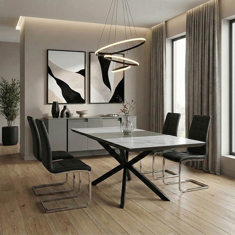 Τραπέζι επεκτεινόμενο Palan pakoworld sintered stone σε όψη μαρμάρου - μαύρο μέταλλο 160-200x80x77εκ 101-000036
