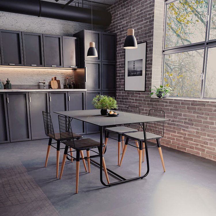 Τραπέζι Revello pakoworld sintered stone μαύρο μαρμάρου-μαύρο 150x90x75εκ 101-000075