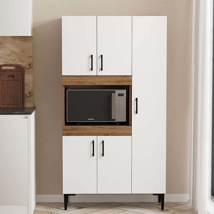 Ντουλάπα κουζίνας Defne pakoworld χρώμα λευκό-καρυδί 89x37.5x160εκ 120-000003