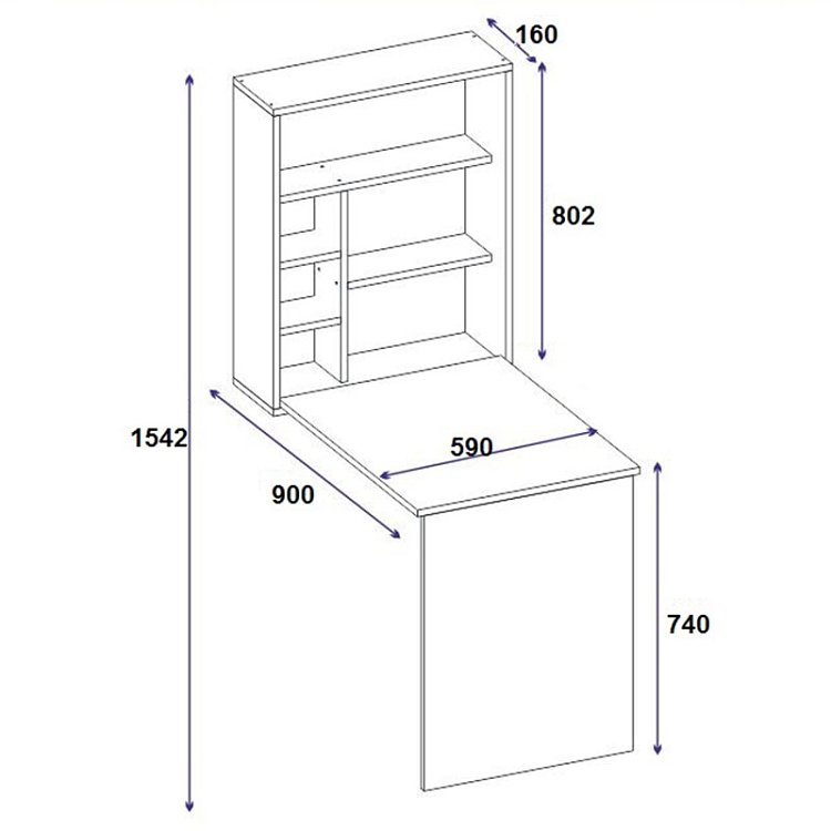 Γραφείο τοίχου ανοιγόμενο Ravin pakoworld λευκό 63x90x154εκ 120-000084