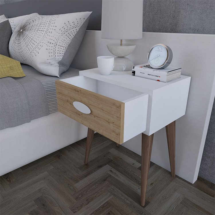 Κομοδίνο Laber pakoworld με ένα συρτάρι καρυδί-λευκό-sonoma 45x30x57.5εκ 120-000131