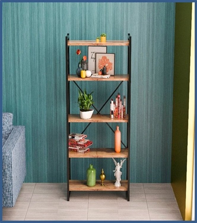 Βιβλιοθήκη Baker pakoworld καρυδί-μαύρο 66x34x180εκ 120-000330