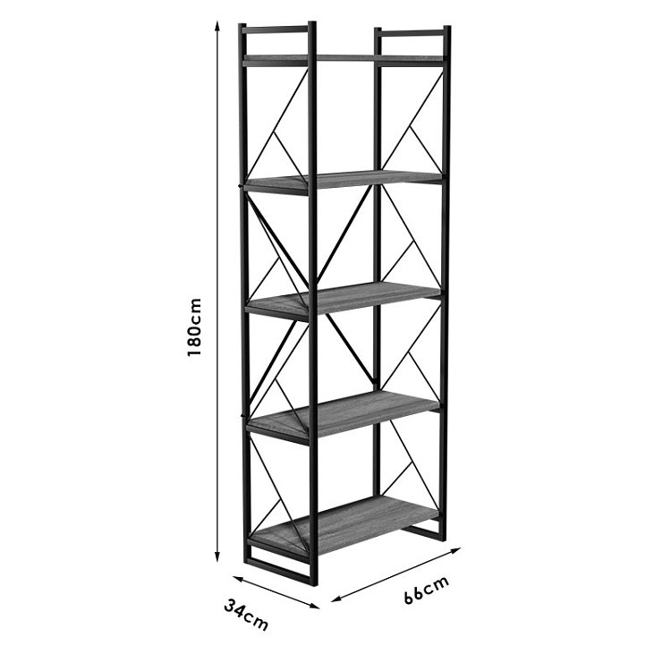 Βιβλιοθήκη Baker pakoworld καρυδί-μαύρο 66x34x180εκ 120-000330