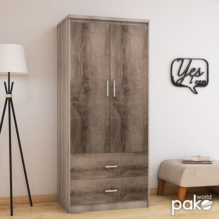 Ντουλάπα ρούχων δίφυλλη OLYMPUS pakoworld χρώμα castillo-toro 81x57x183εκ 123-000021