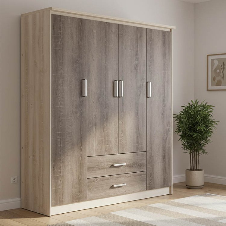 Ντουλάπα ρούχων τετράφυλλη OLYMPUS pakoworld χρώμα castillo-toro 159x57x183εκ 123-000023
