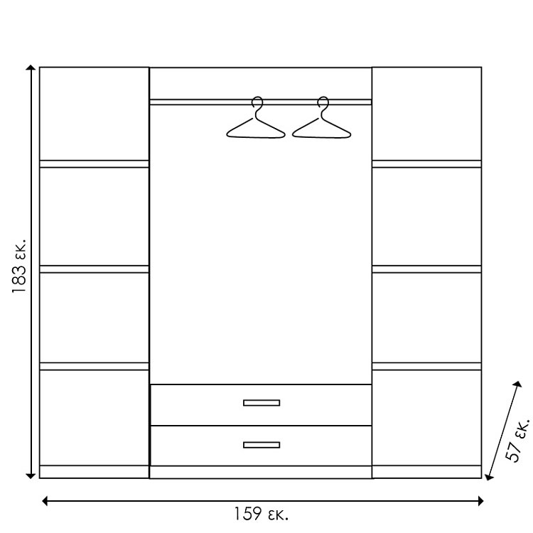 Ντουλάπα ρούχων τετράφυλλη OLYMPUS pakoworld χρώμα wenge 159x57x183εκ 123-000046