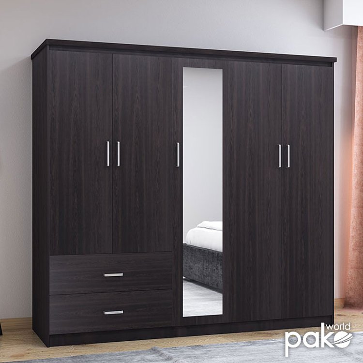 Ντουλάπα ρούχων πεντάφυλλη OLYMPUS pakoworld χρώμα wenge 198x57x183εκ 123-000047