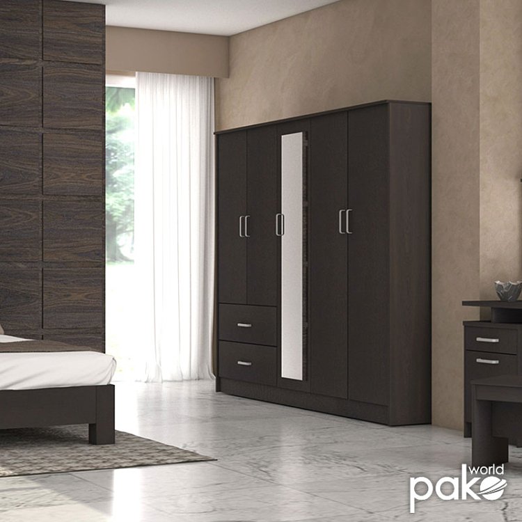 Ντουλάπα ρούχων πεντάφυλλη OLYMPUS pakoworld χρώμα wenge 198x57x183εκ 123-000047