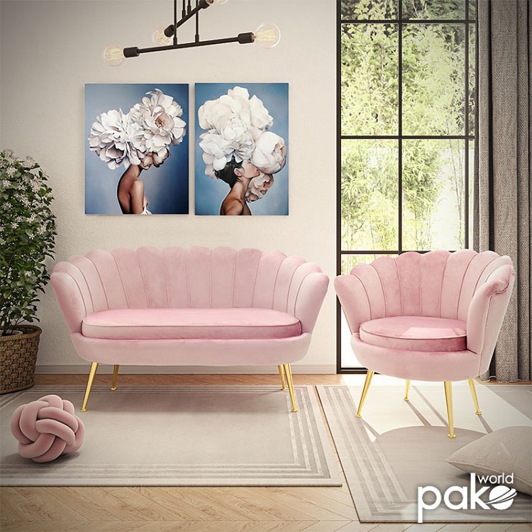 Πολυθρόνα Daimon pakoworld βελούδο ροζ-χρυσό 79x74x78εκ 128-000002