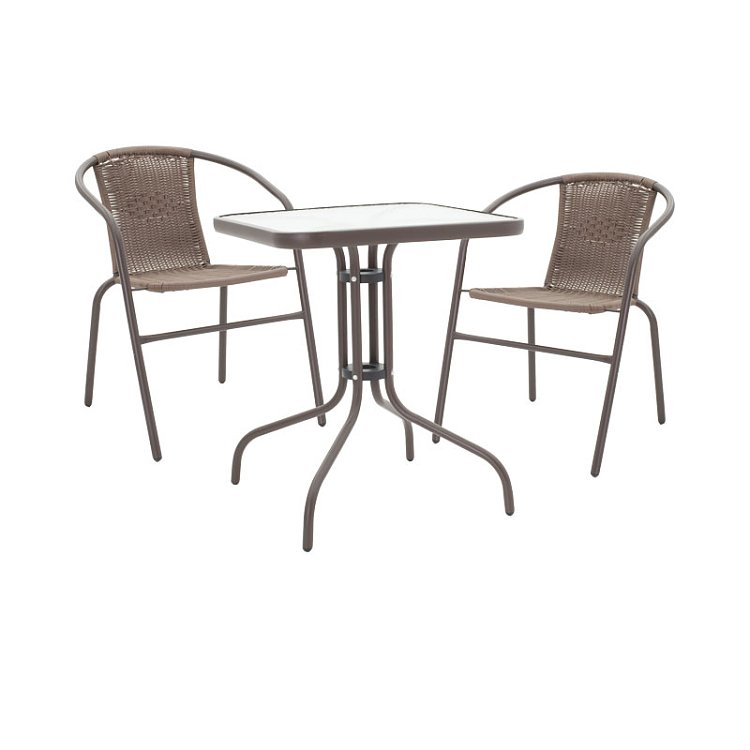 Tραπεζαρία Obbi-Watson pakoworld σετ 3τεμ καφέ μέταλλο-pe rattan 60x60x70εκ 130-000085