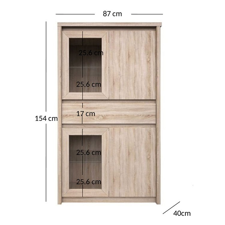 Βιτρίνα Norton Τετράφυλλη 87x40x153.5εκ με Συρτάρι Σονόμα Φυσικό TO-NORWIT2D2W1S