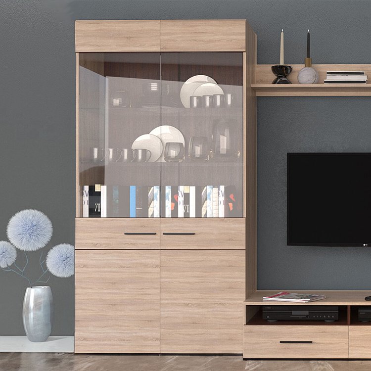 Βιτρίνα Δίφυλλη Solo 100x41x197cm Sonoma με Wenge και MDF Καμπυλωτό τελείωμα στις πόρτες TO-SOLO2W