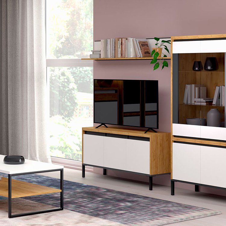Έπιπλο Τηλεόρασης Palmor Χρυσό Δρυς-Λευκό 113.5x40x60cm TO-PALMORTV3D115