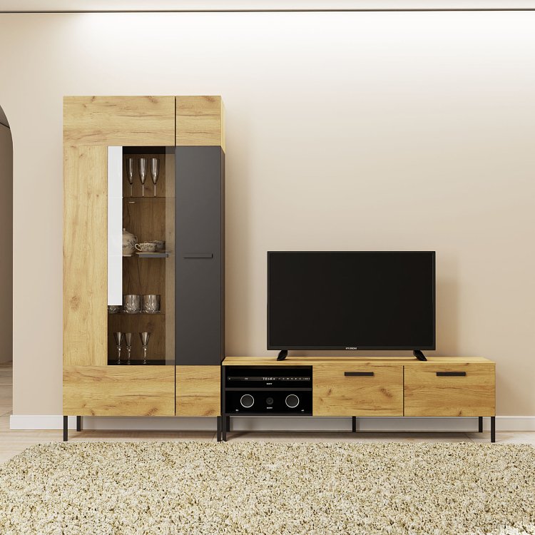 Βιτρίνα Santes Χρυσό Δρυς-Γραφίτης 90x42x197.5cm TO-SANTES1W1DHIGH