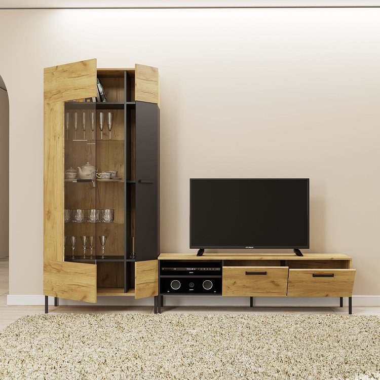 Βιτρίνα Santes Χρυσό Δρυς-Γραφίτης 90x42x197.5cm TO-SANTES1W1DHIGH