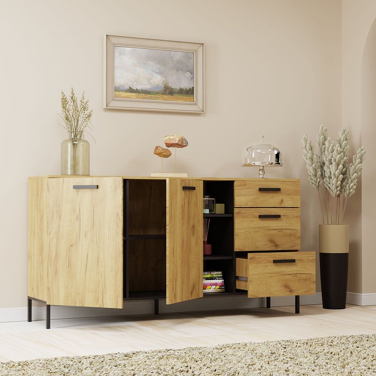Μπουφές Santes Χρυσό Δρυς-Γραφίτης 180x42x92.5cm TO-SANTES2D3S