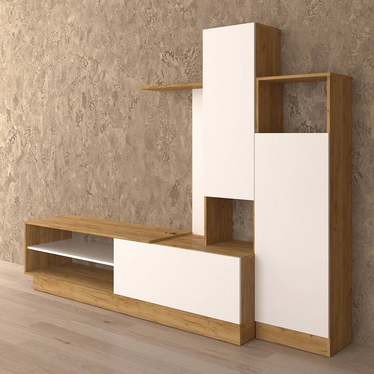 Σύνθεση Τηλεόρασης Melisa 240x45x180εκ Χρυσός Δρύς Με Λευκό TO-MELISA