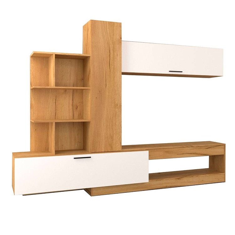 Σύνθεση Τηλεόρασης OMELA 260x42x193εκ Χρυσός Δρύς Με Λευκό TO-OMELA