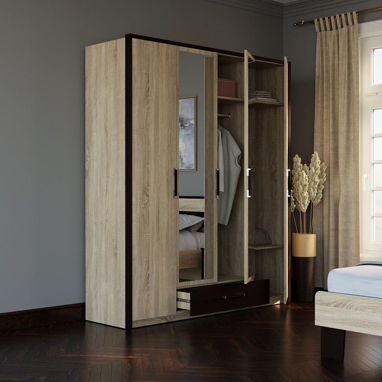 Ντουλάπα Τετράφυλλη Scarlet Sonoma-Wenge 180x58x212εκ SO-SCARLET4D
