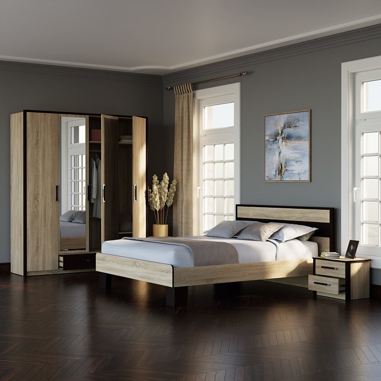 Ντουλάπα Τετράφυλλη Scarlet Sonoma-Wenge 180x58x212εκ SO-SCARLET4D