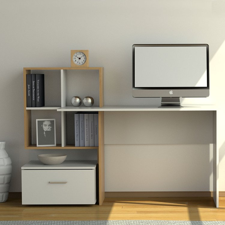 Γραφείο HO1S Λευκό με Φυσικό 149x50x105εκ TO-DESKHO1S