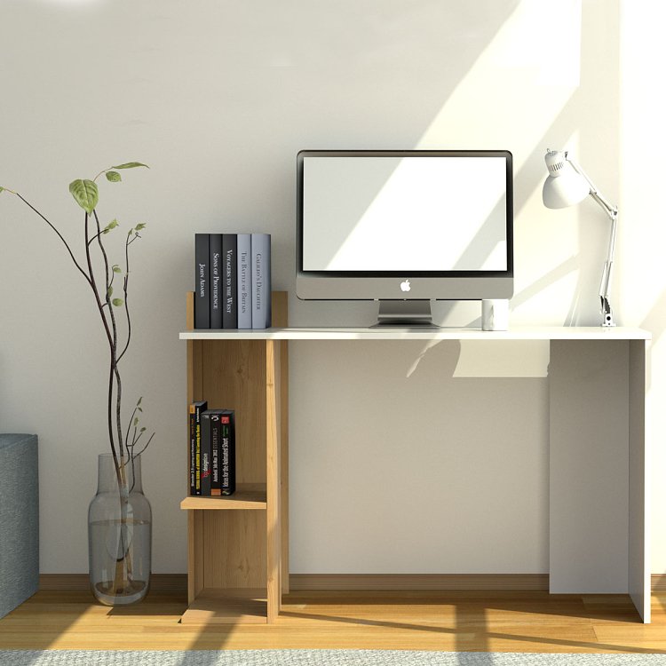 Γραφείο HO SHELF Λευκό-με Φυσικό Μοντέρνα Σχεδίαση 120x55x85εκ TO-DESKHOSHELF