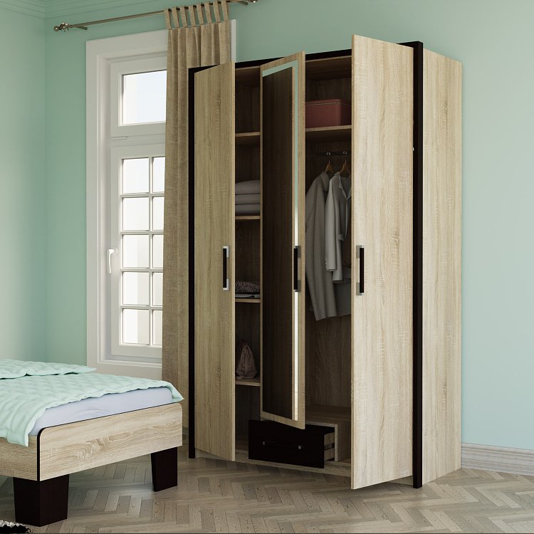 Ντουλάπα Τρίφυλλη Scarlet3D Sonoma-Wenge 136x58x212εκ SO-SCARLET3D