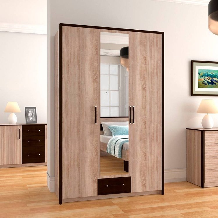 Ντουλάπα Τρίφυλλη Scarlet3D Sonoma-Wenge 136x58x212εκ SO-SCARLET3D