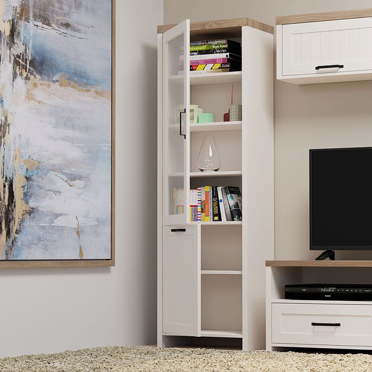 Βιτρίνα VERNE Μονόφυλλη 59.7x37.2x191.6cm Λευκό-Φυσικός Δρυς TO-VERNEWIT1W1D