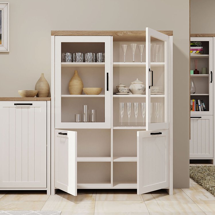 Bιτρίνα VERNE Δίφυλλη  114.8x37.2x153cm Λευκό-Φυσικός Δρυς TO-VERNEWIT2W2D