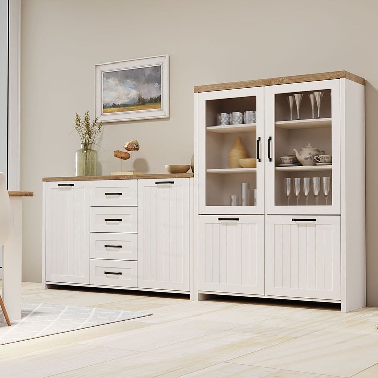 Bιτρίνα VERNE Δίφυλλη  114.8x37.2x153cm Λευκό-Φυσικός Δρυς TO-VERNEWIT2W2D