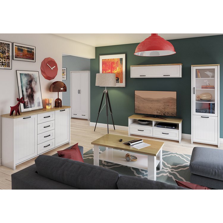 ΕΠΙΠΛΟ TV VERNE 137.9x45x52.1cm Λευκό-Φυσικός Δρυς TO-VERNERTV2S